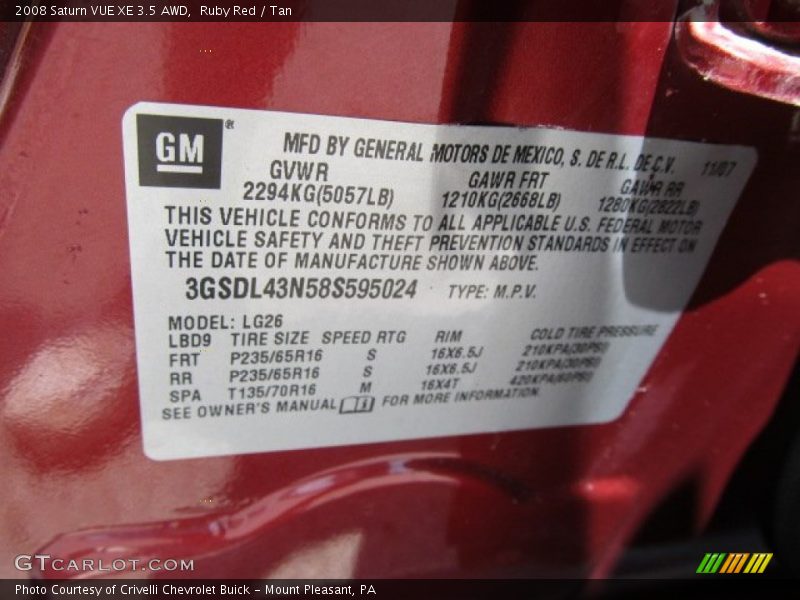 Ruby Red / Tan 2008 Saturn VUE XE 3.5 AWD