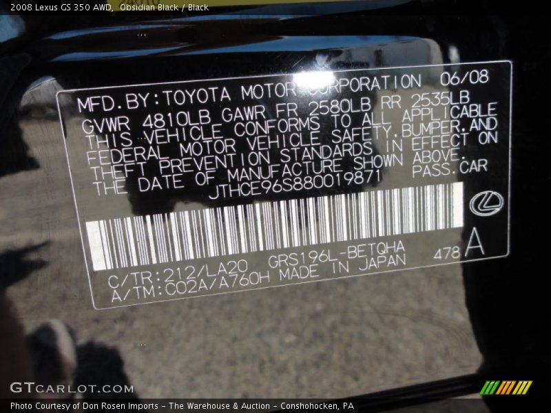 Obsidian Black / Black 2008 Lexus GS 350 AWD