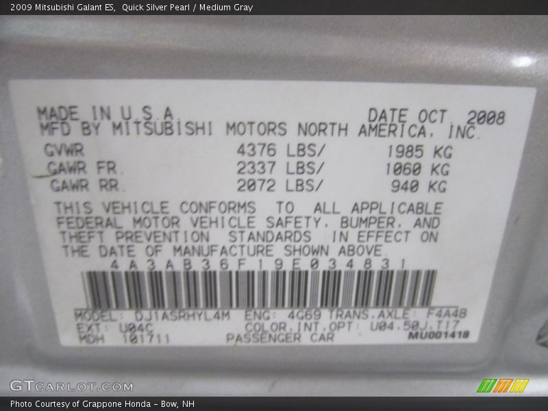 Quick Silver Pearl / Medium Gray 2009 Mitsubishi Galant ES