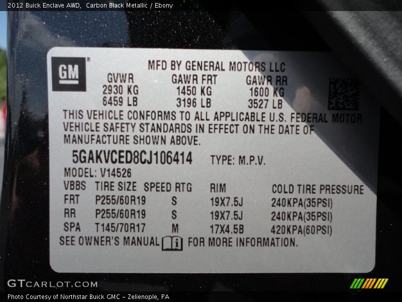Carbon Black Metallic / Ebony 2012 Buick Enclave AWD