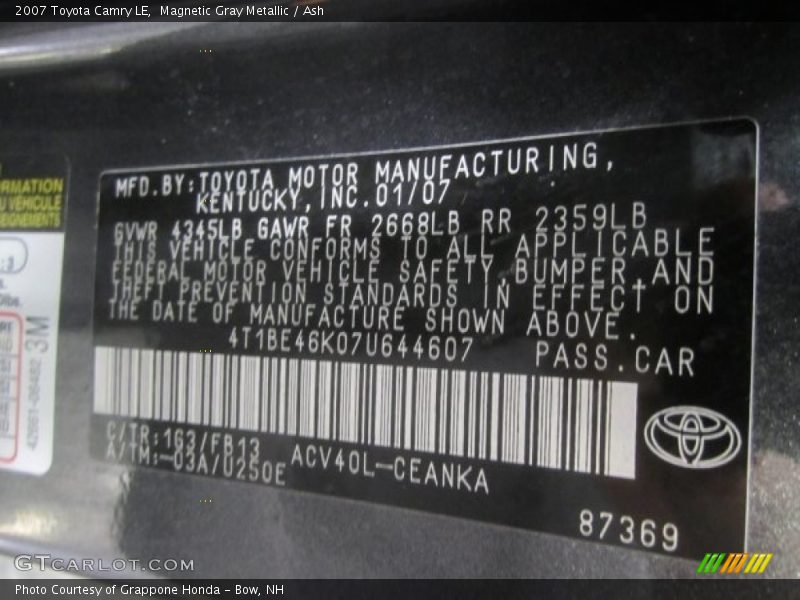 Magnetic Gray Metallic / Ash 2007 Toyota Camry LE
