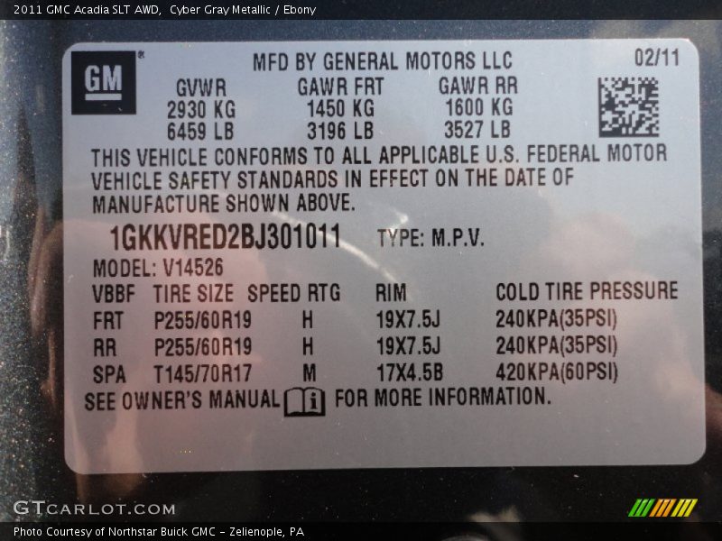 Cyber Gray Metallic / Ebony 2011 GMC Acadia SLT AWD