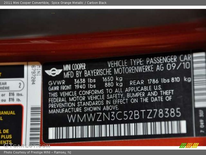 Spice Orange Metallic / Carbon Black 2011 Mini Cooper Convertible