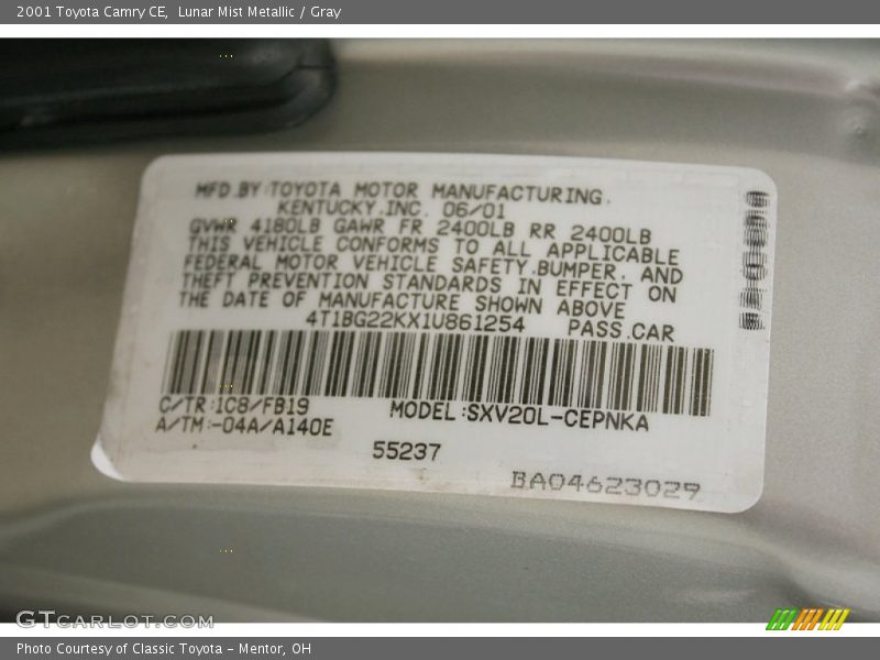 2001 Camry CE Lunar Mist Metallic Color Code 1C8