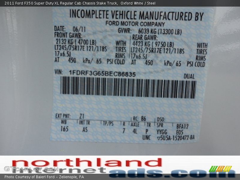 Oxford White / Steel 2011 Ford F350 Super Duty XL Regular Cab Chassis Stake Truck