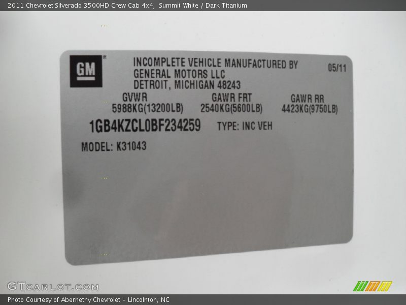 Summit White / Dark Titanium 2011 Chevrolet Silverado 3500HD Crew Cab 4x4