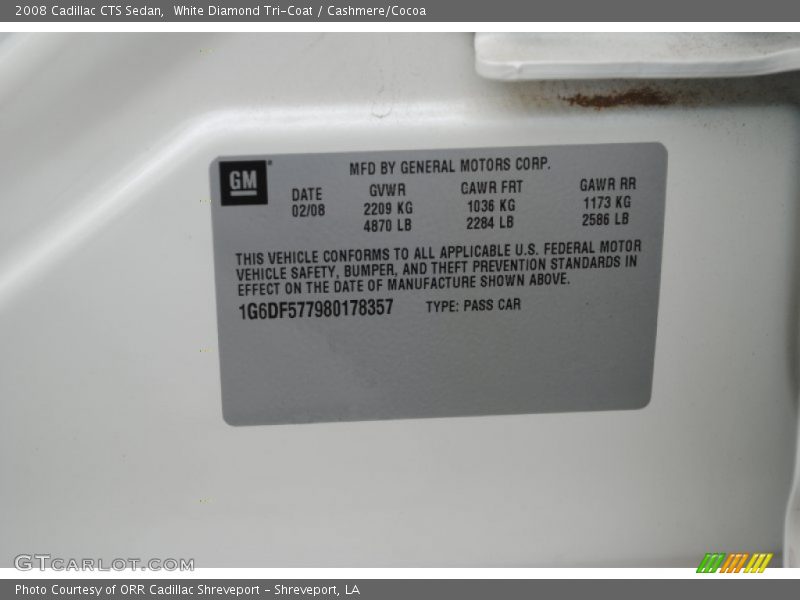 White Diamond Tri-Coat / Cashmere/Cocoa 2008 Cadillac CTS Sedan