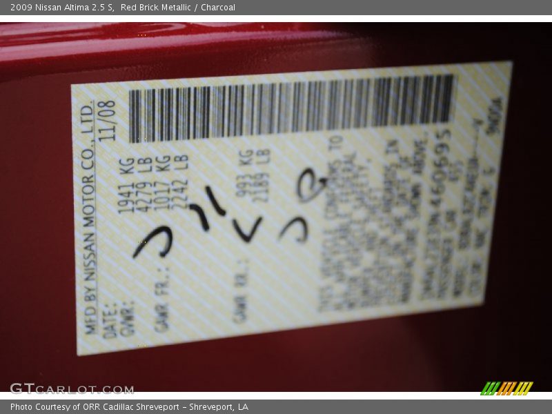 Red Brick Metallic / Charcoal 2009 Nissan Altima 2.5 S