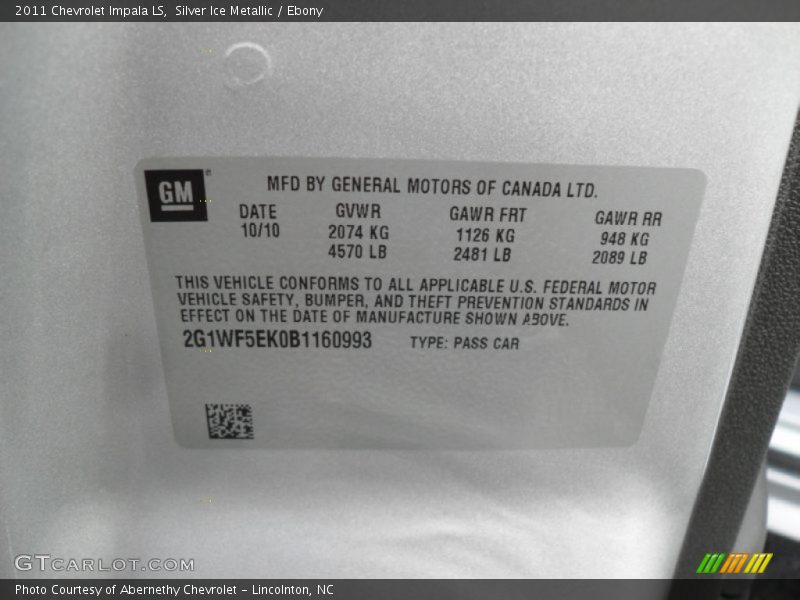 Silver Ice Metallic / Ebony 2011 Chevrolet Impala LS