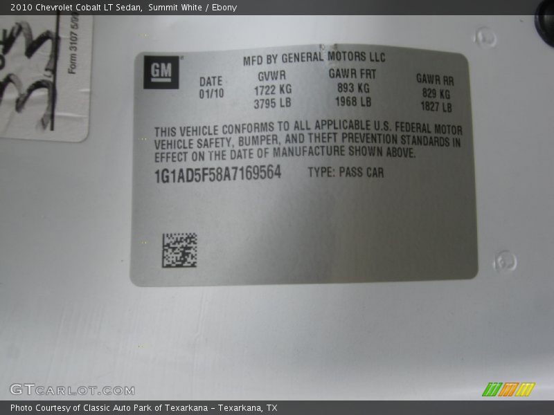 Summit White / Ebony 2010 Chevrolet Cobalt LT Sedan