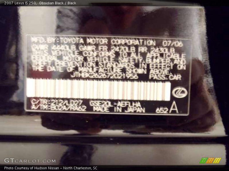 Obsidian Black / Black 2007 Lexus IS 250
