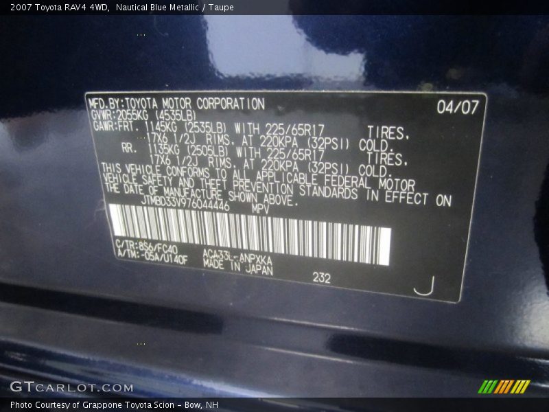 Nautical Blue Metallic / Taupe 2007 Toyota RAV4 4WD