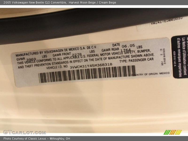 Harvest Moon Beige / Cream Beige 2005 Volkswagen New Beetle GLS Convertible