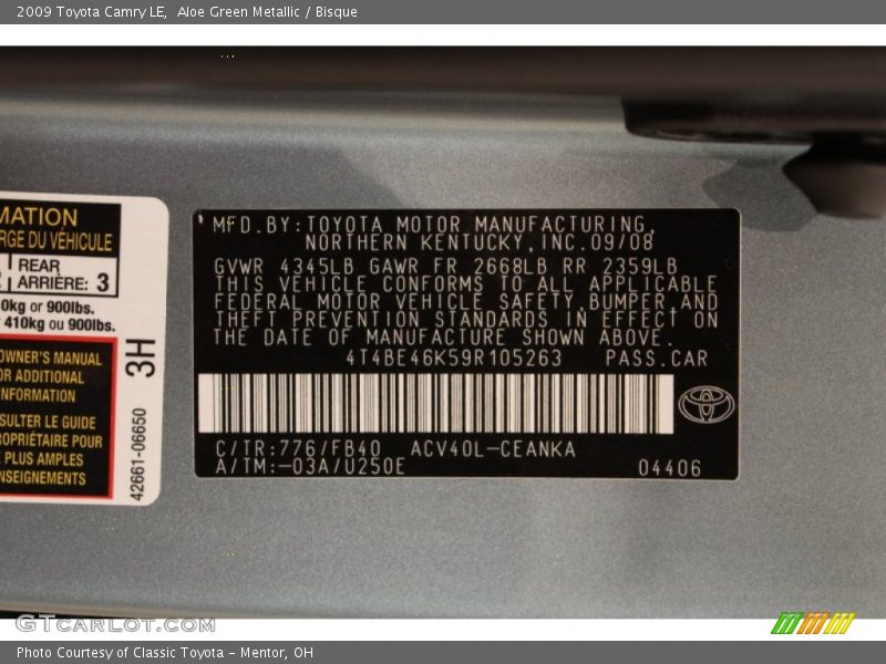 Aloe Green Metallic / Bisque 2009 Toyota Camry LE