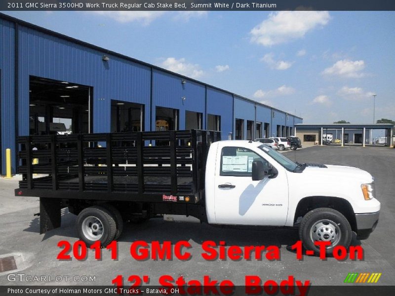 Summit White / Dark Titanium 2011 GMC Sierra 3500HD Work Truck Regular Cab Stake Bed