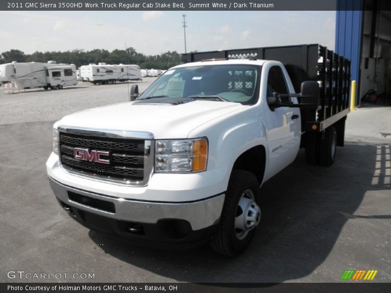 Summit White / Dark Titanium 2011 GMC Sierra 3500HD Work Truck Regular Cab Stake Bed