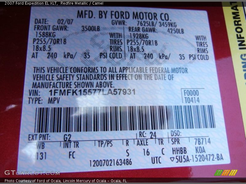 2007 Expedition EL XLT Redfire Metallic Color Code G2