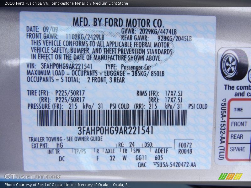 Smokestone Metallic / Medium Light Stone 2010 Ford Fusion SE V6