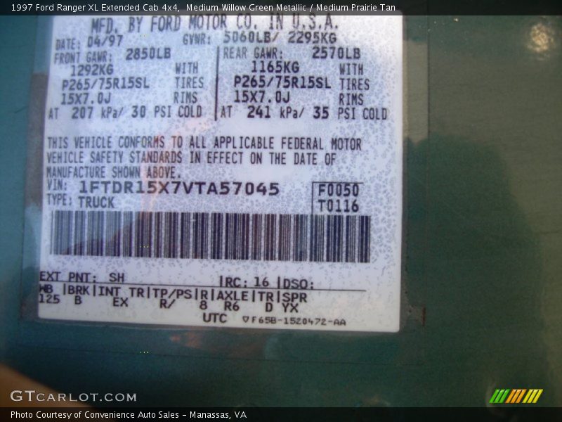 1997 Ranger XL Extended Cab 4x4 Medium Willow Green Metallic Color Code SH