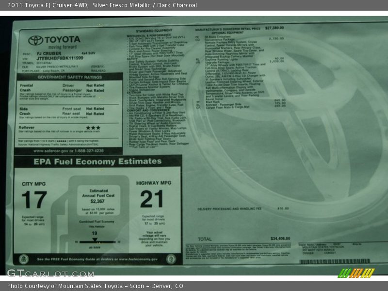 Silver Fresco Metallic / Dark Charcoal 2011 Toyota FJ Cruiser 4WD