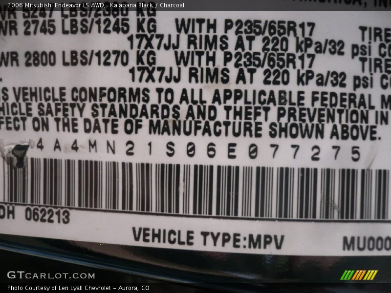 Kalapana Black / Charcoal 2006 Mitsubishi Endeavor LS AWD