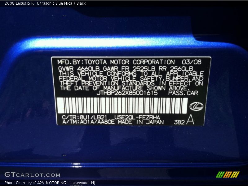 2008 IS F Ultrasonic Blue Mica Color Code 8U1