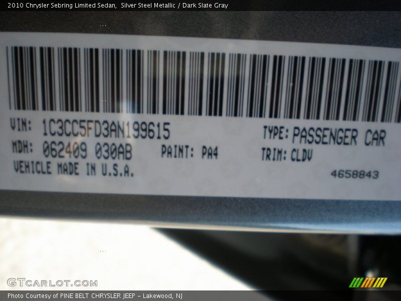 Silver Steel Metallic / Dark Slate Gray 2010 Chrysler Sebring Limited Sedan