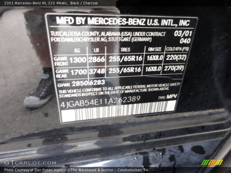 2001 ML 320 4Matic Black Color Code 040