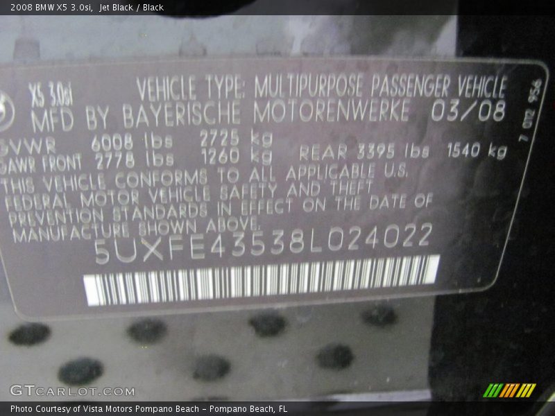 Jet Black / Black 2008 BMW X5 3.0si
