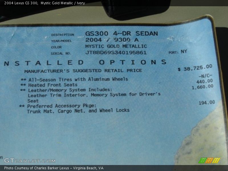  2004 GS 300 Window Sticker