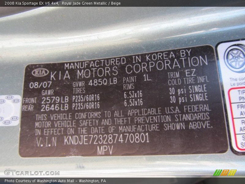 Royal Jade Green Metallic / Beige 2008 Kia Sportage EX V6 4x4