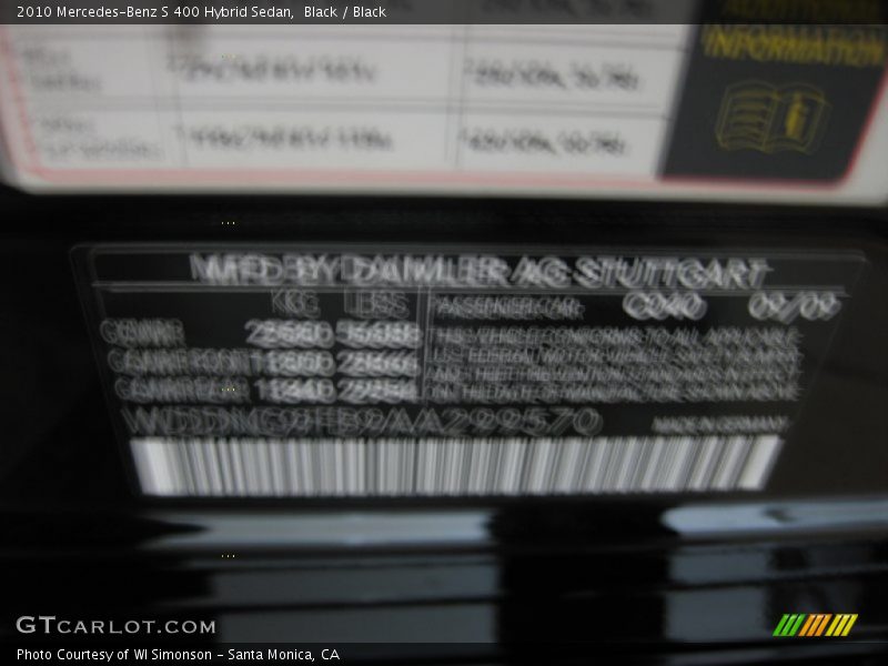 Black / Black 2010 Mercedes-Benz S 400 Hybrid Sedan