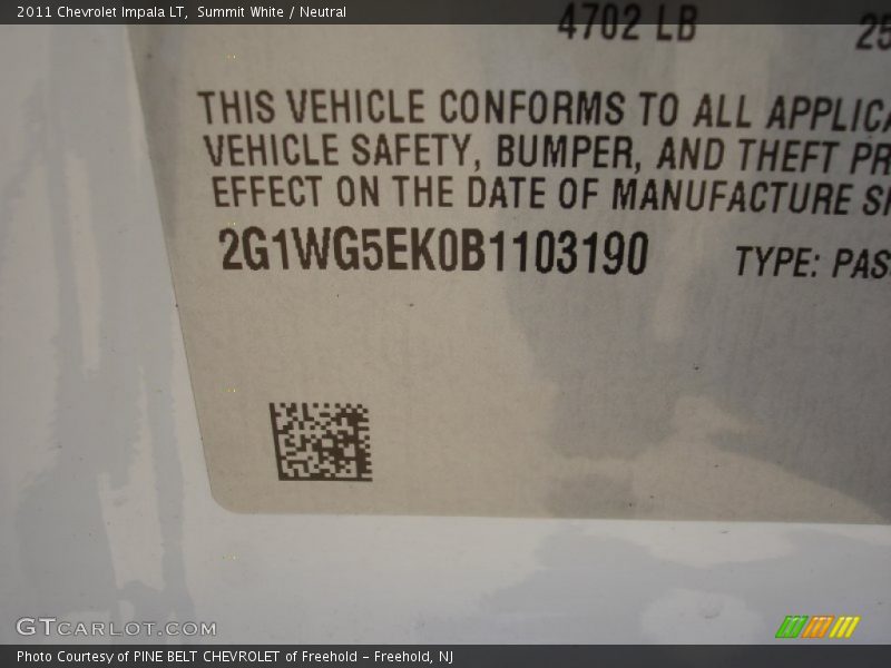 Summit White / Neutral 2011 Chevrolet Impala LT