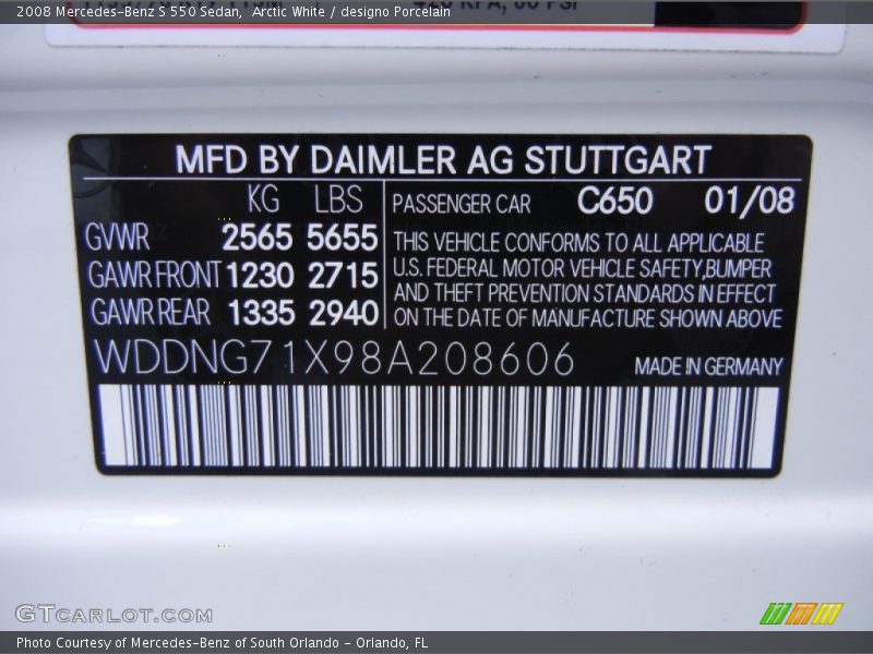 Arctic White / designo Porcelain 2008 Mercedes-Benz S 550 Sedan