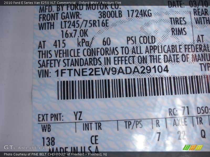 Oxford White / Medium Flint 2010 Ford E Series Van E250 XLT Commericial