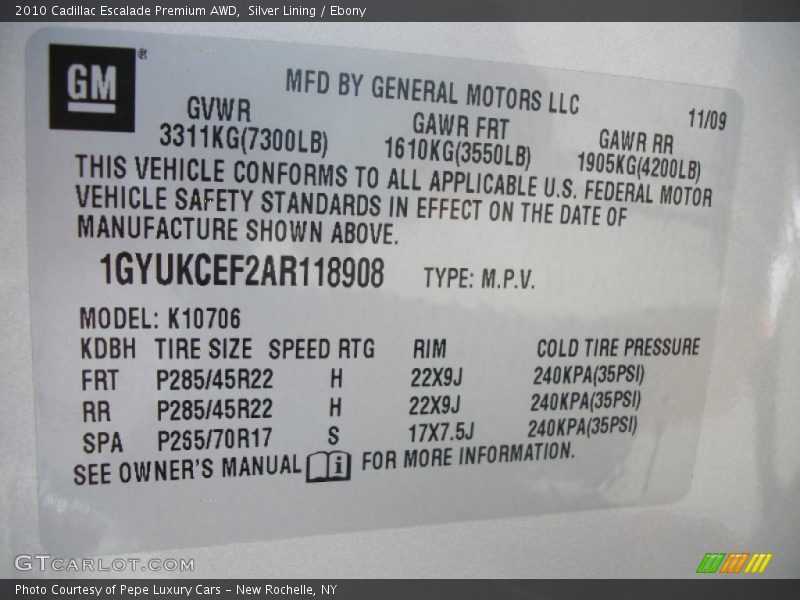 Silver Lining / Ebony 2010 Cadillac Escalade Premium AWD