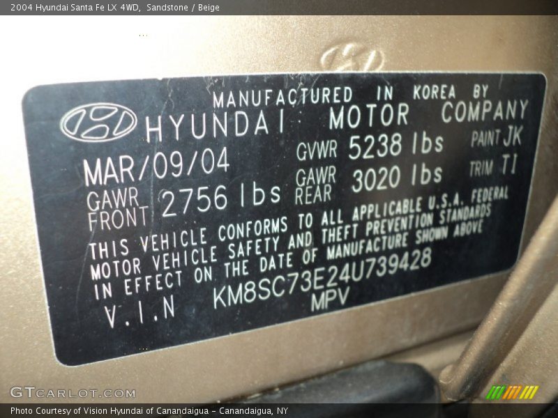 Sandstone / Beige 2004 Hyundai Santa Fe LX 4WD