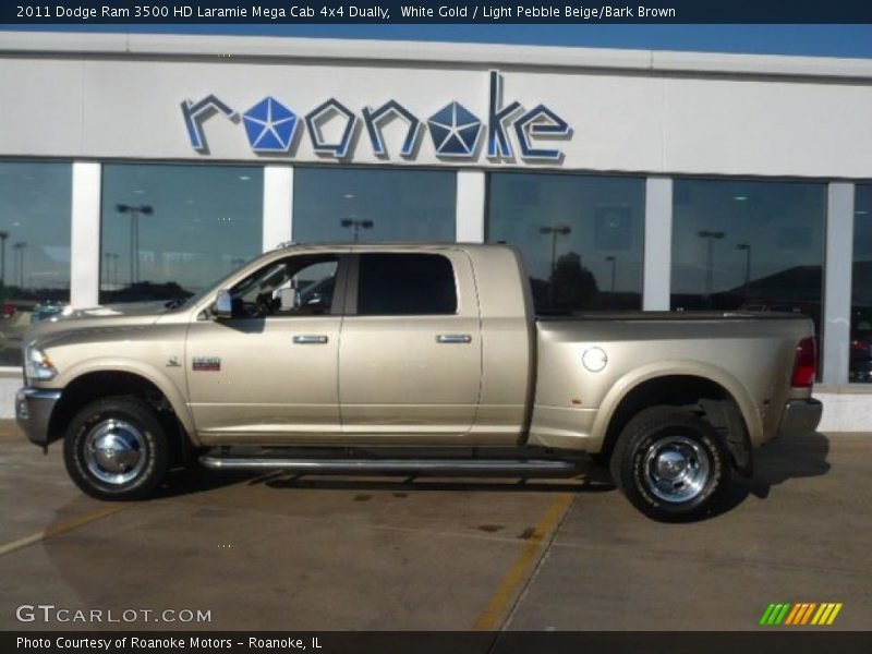 White Gold / Light Pebble Beige/Bark Brown 2011 Dodge Ram 3500 HD Laramie Mega Cab 4x4 Dually