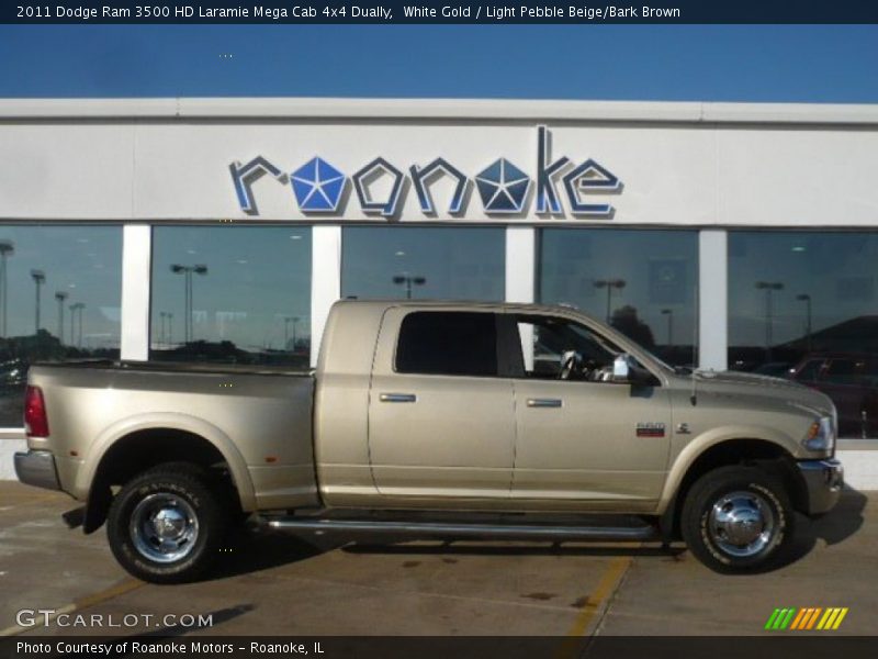 White Gold / Light Pebble Beige/Bark Brown 2011 Dodge Ram 3500 HD Laramie Mega Cab 4x4 Dually