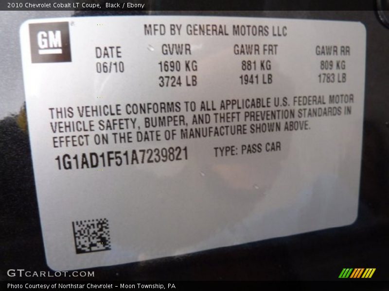 Black / Ebony 2010 Chevrolet Cobalt LT Coupe