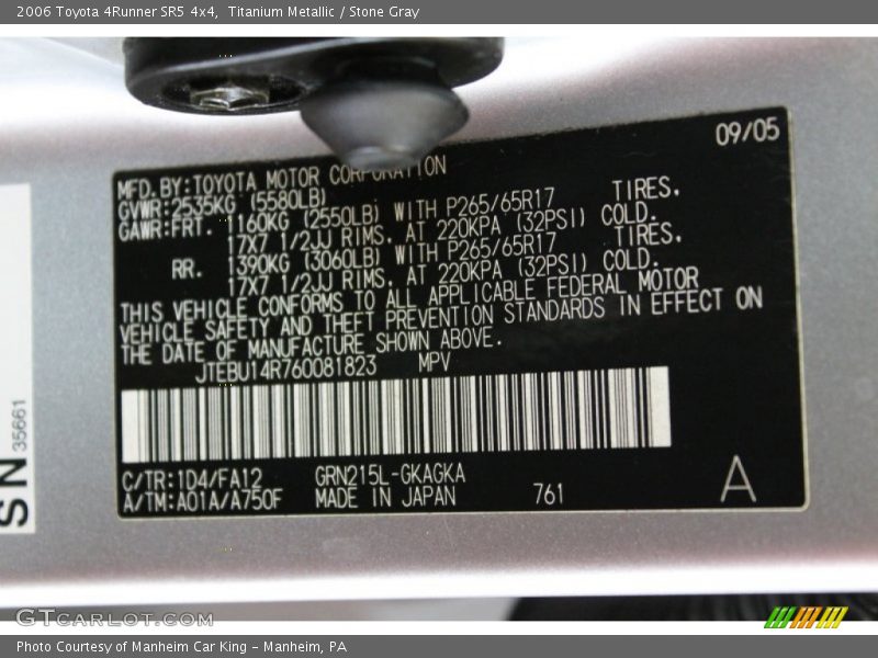 Titanium Metallic / Stone Gray 2006 Toyota 4Runner SR5 4x4