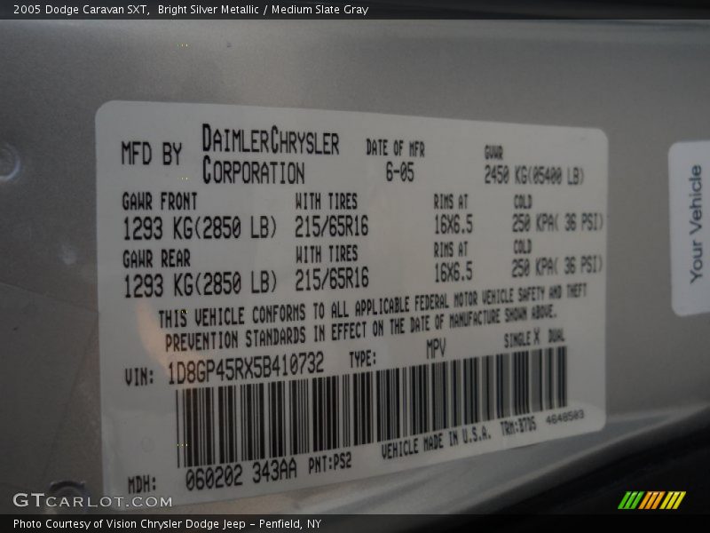 Bright Silver Metallic / Medium Slate Gray 2005 Dodge Caravan SXT