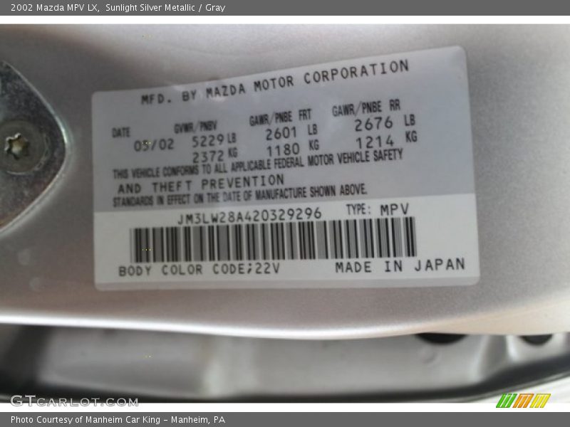 Sunlight Silver Metallic / Gray 2002 Mazda MPV LX