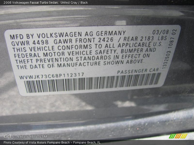 United Gray / Black 2008 Volkswagen Passat Turbo Sedan