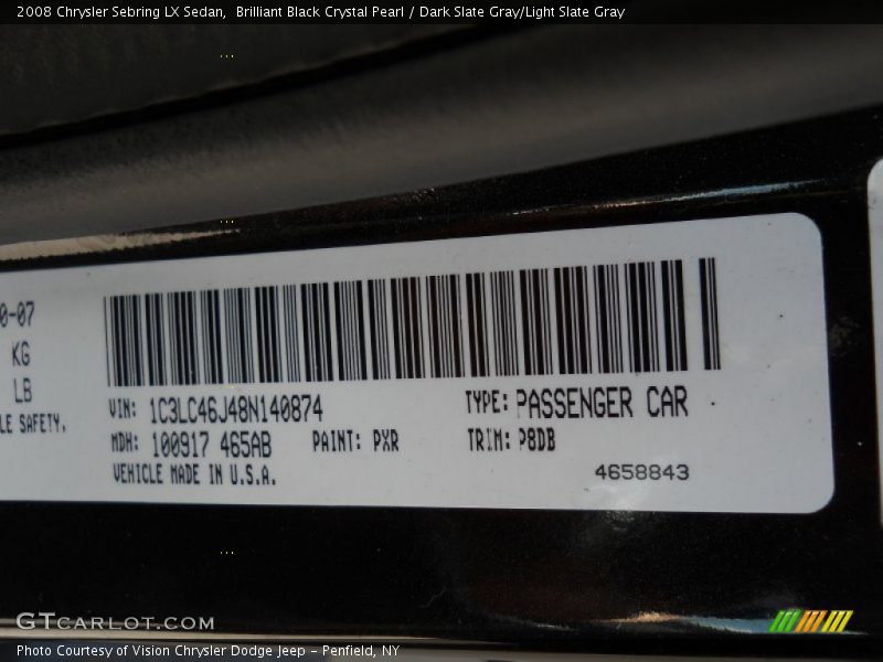 Brilliant Black Crystal Pearl / Dark Slate Gray/Light Slate Gray 2008 Chrysler Sebring LX Sedan