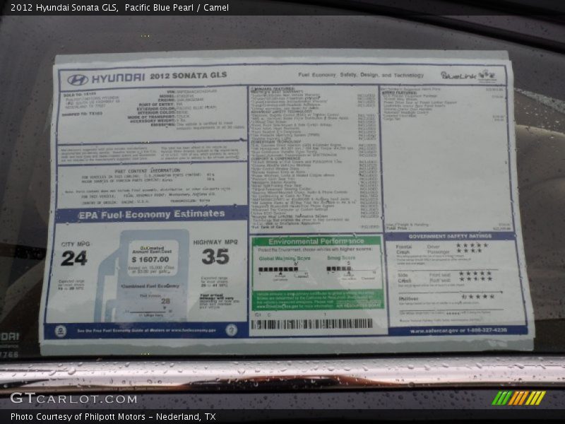  2012 Sonata GLS Window Sticker