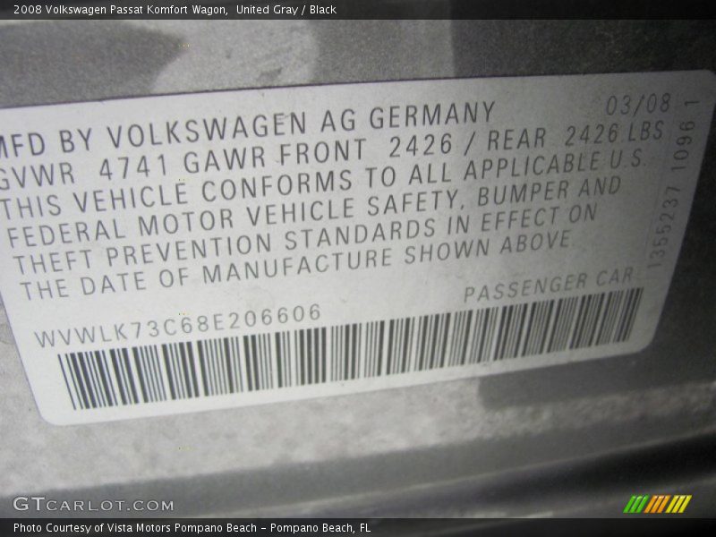 United Gray / Black 2008 Volkswagen Passat Komfort Wagon