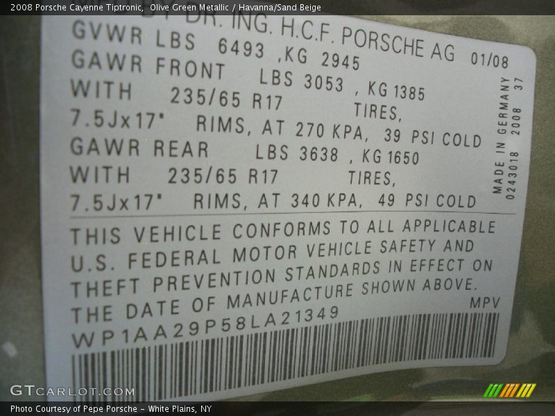 Olive Green Metallic / Havanna/Sand Beige 2008 Porsche Cayenne Tiptronic
