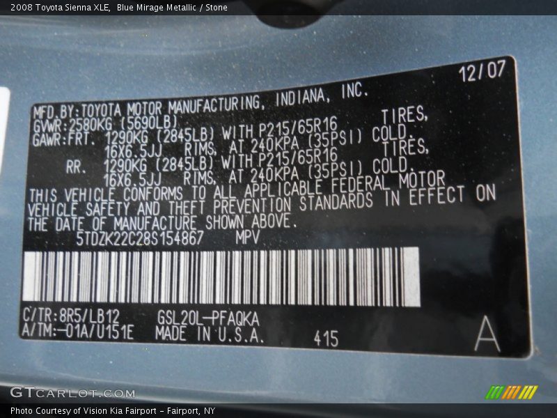 Blue Mirage Metallic / Stone 2008 Toyota Sienna XLE