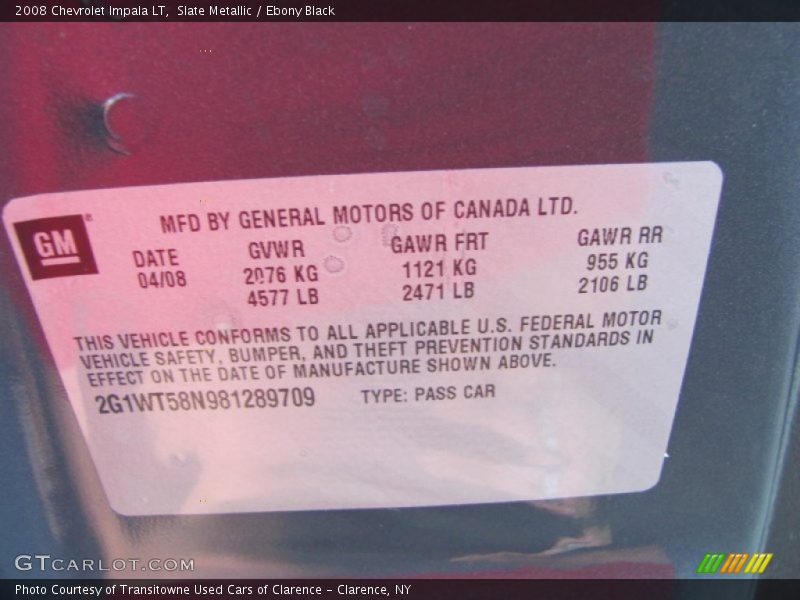 Slate Metallic / Ebony Black 2008 Chevrolet Impala LT